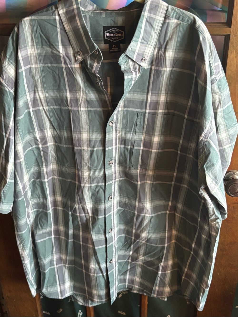 Work + Sport Men's Teal Plaid Button-Down Shirt